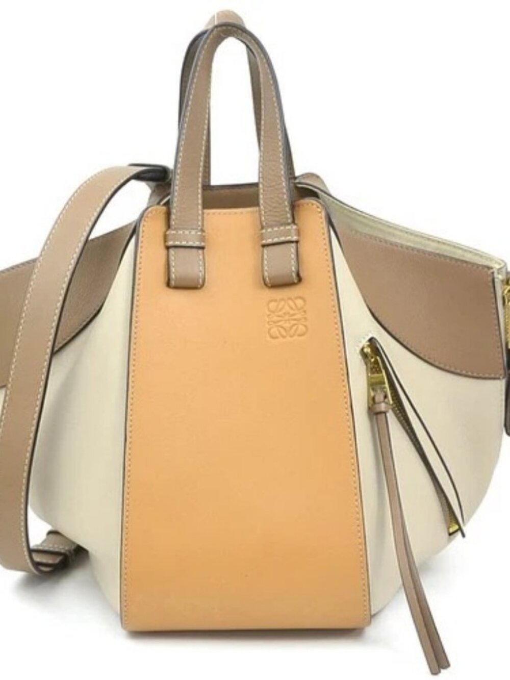 Auth LOEWE Hammock Handbag Shoulder Bag Brown/Greige Leather - e62226c